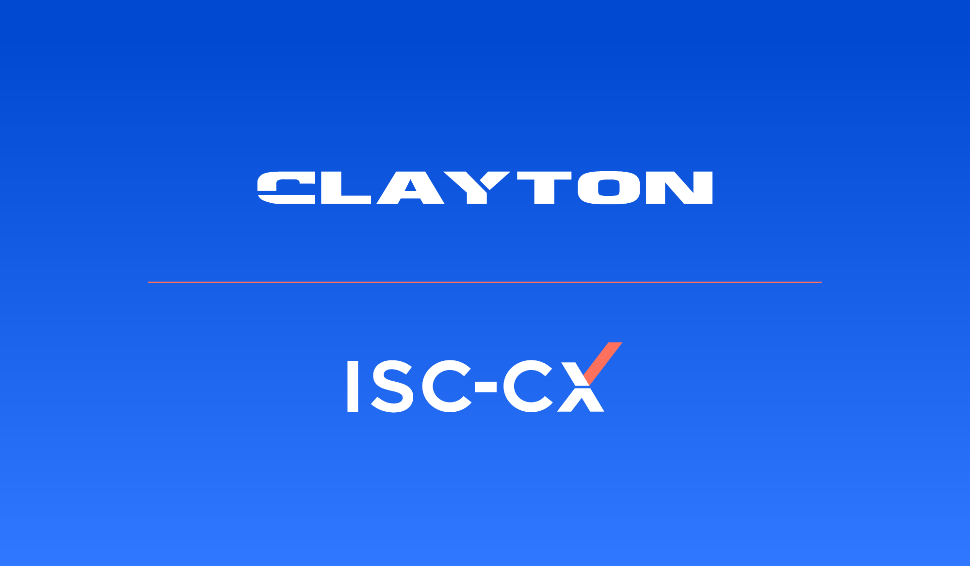 Clayton and ISC-CX partnership announcement for nationwide mystery shopping and customer experience program in Italy with brand logos on blue gradient background.