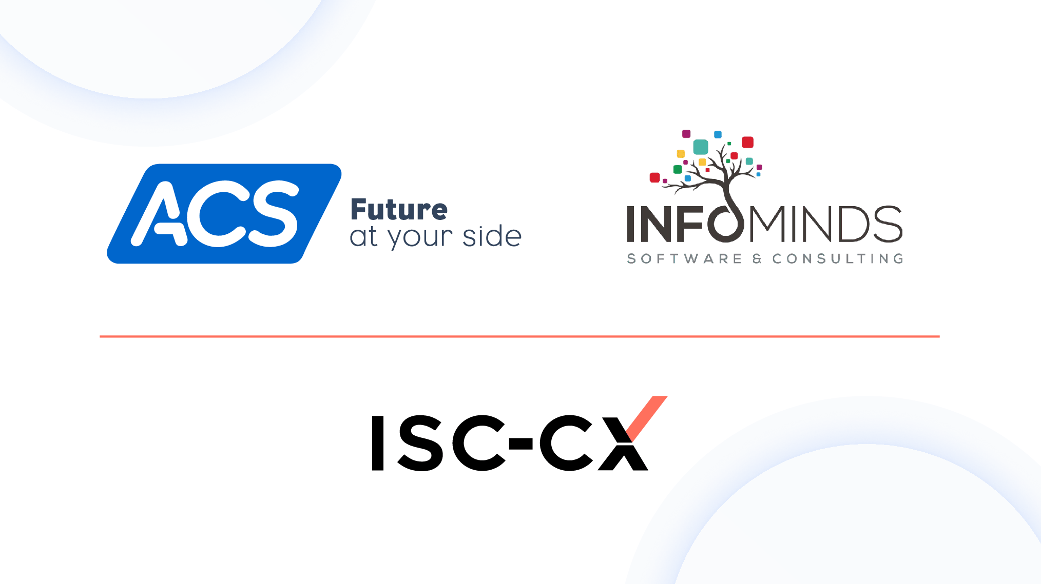 Logos von ISC-CX, ACS und Infominds – Partner mit 25-jähriger Zusammenarbeit im Bereich Customer Experience